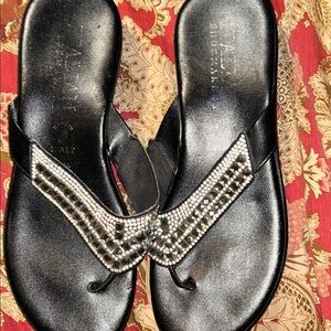 Italian Shoemakers Black Sandals with Silver Accents